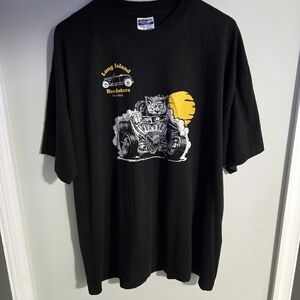 Vtg 90s SINGLE-STITCH Long Island Roadsters T-Shirt XXL Black Hot Rod Cat